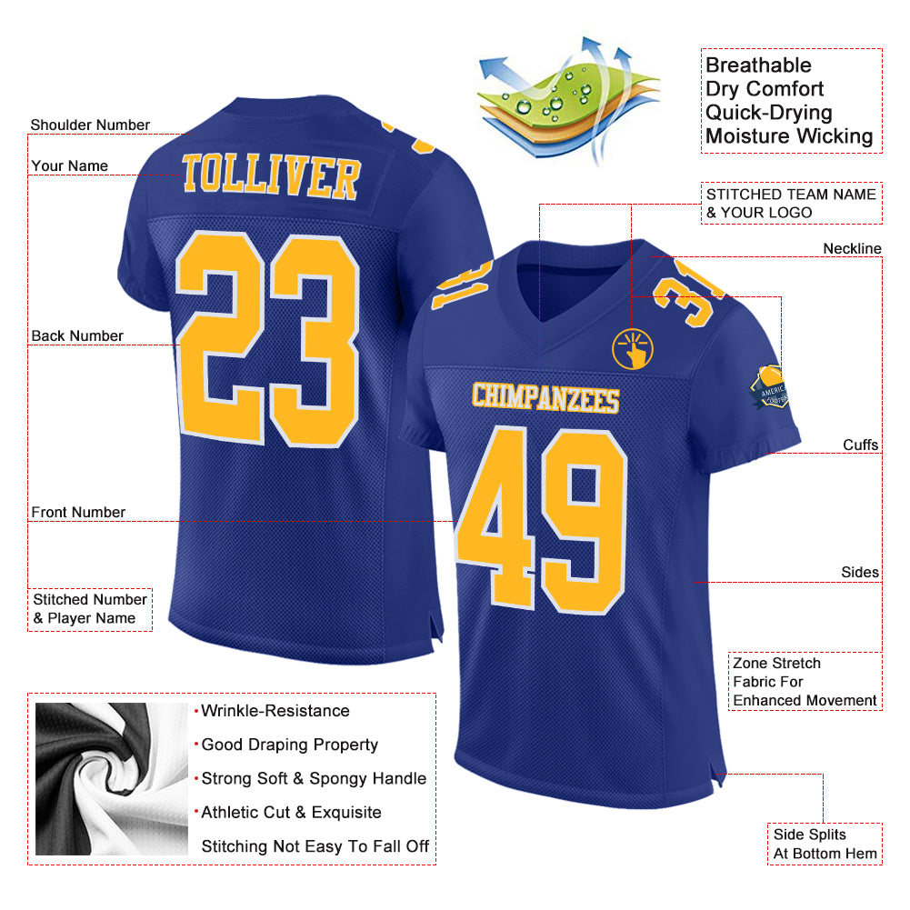 Custom Royal Gold-White Mesh Authentic Football Jersey