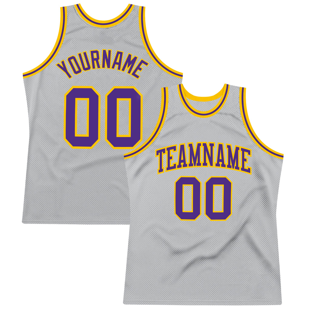 Custom Gray Purple-Gold Authentic Throwback Basketball Jersey