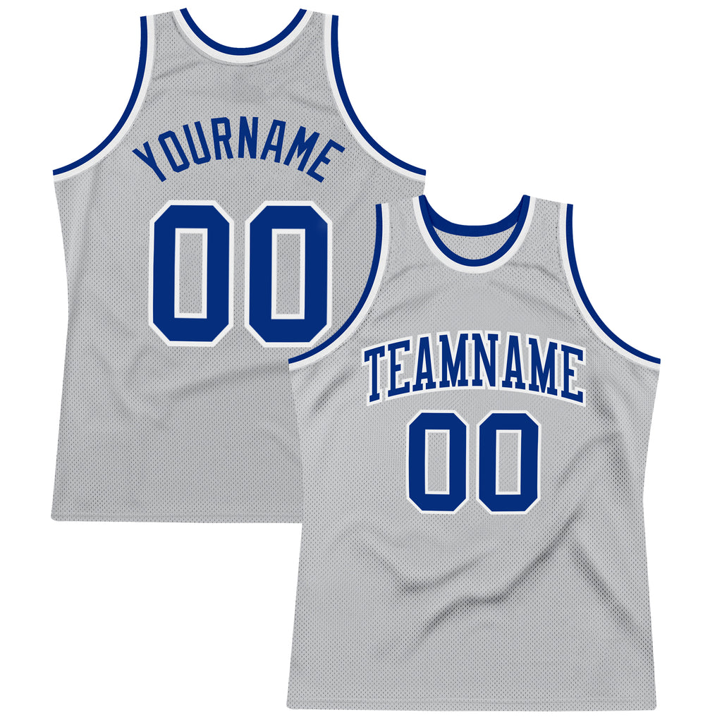 Custom Gray Royal-White Authentic Throwback Basketball Jersey