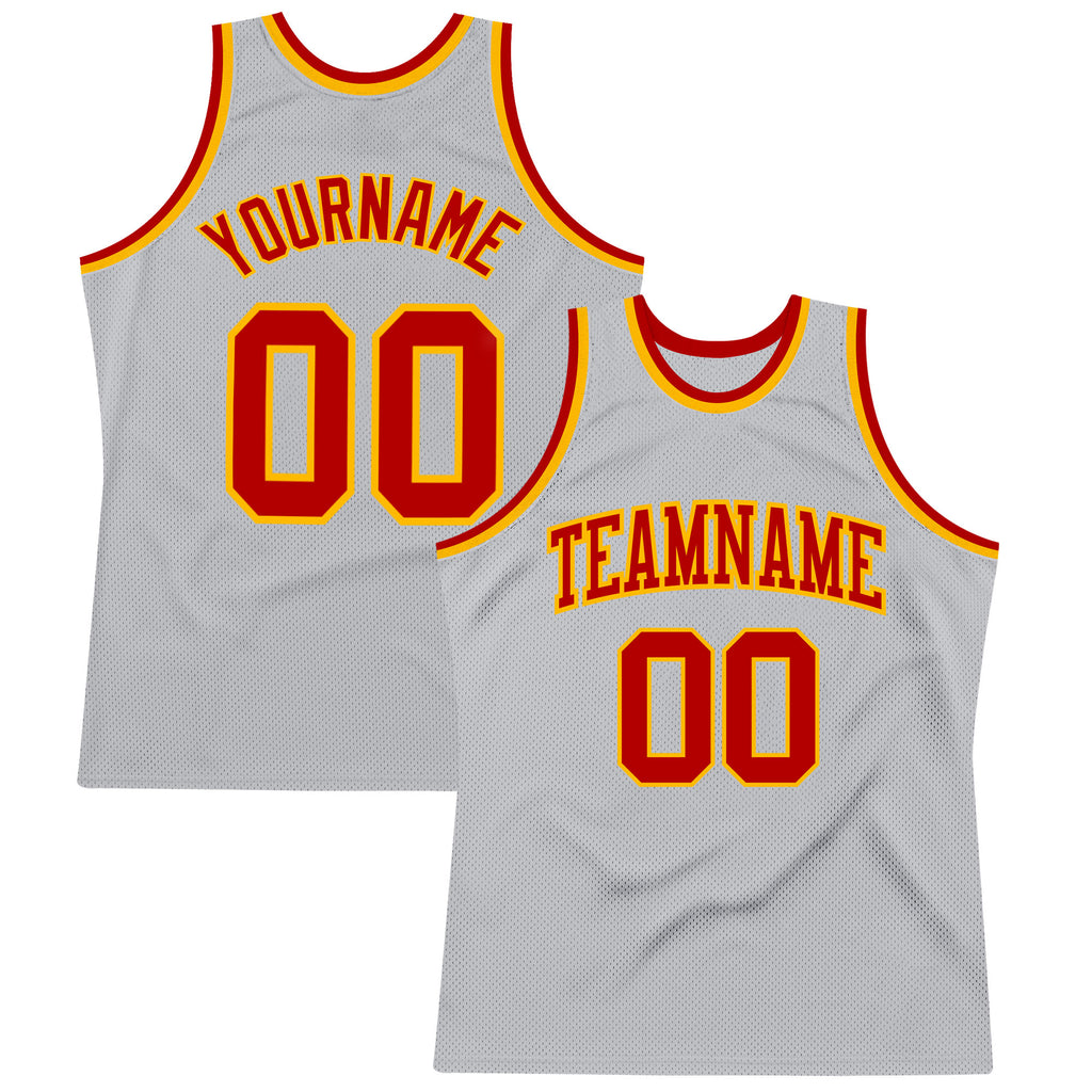 Custom Gray Red-Gold Authentic Throwback Basketball Jersey