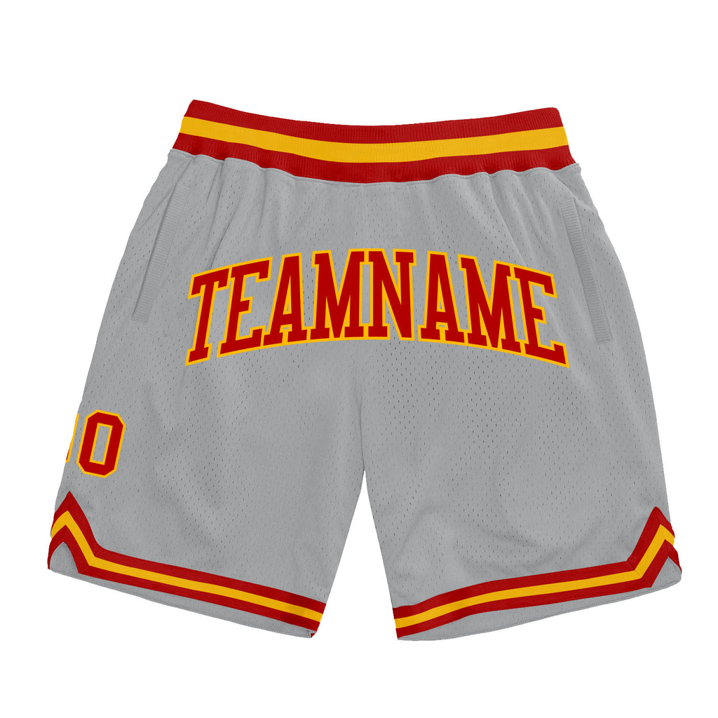 Custom Gray Red-Gold Authentic Throwback Basketball Shorts
