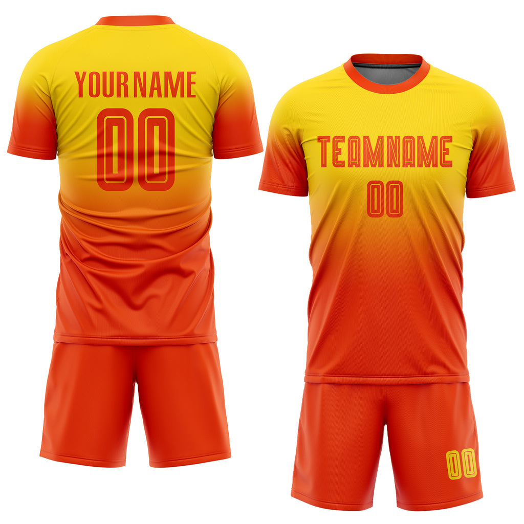 Custom Gold Orange Sublimation Fade Fashion Soccer Uniform Jersey