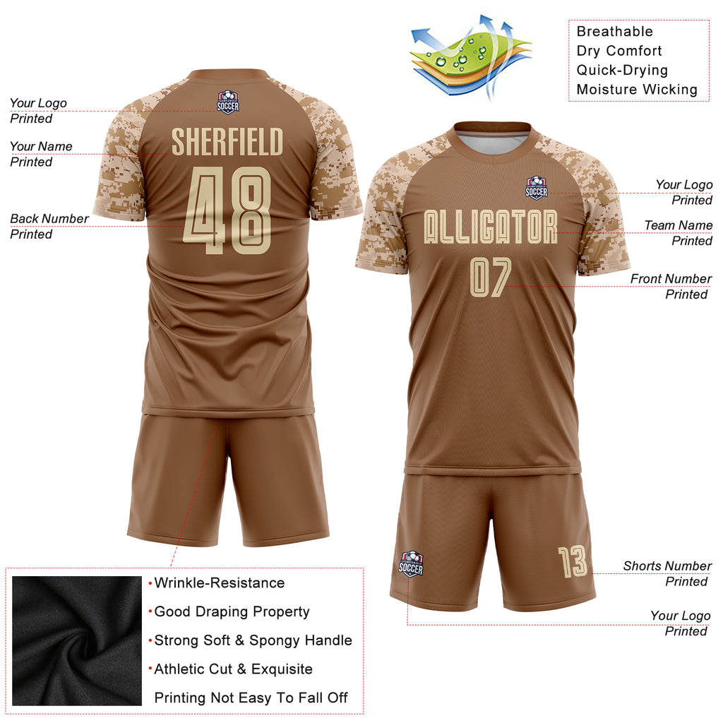 Custom Brown Cream-Camo Sublimation Soccer Uniform Jersey