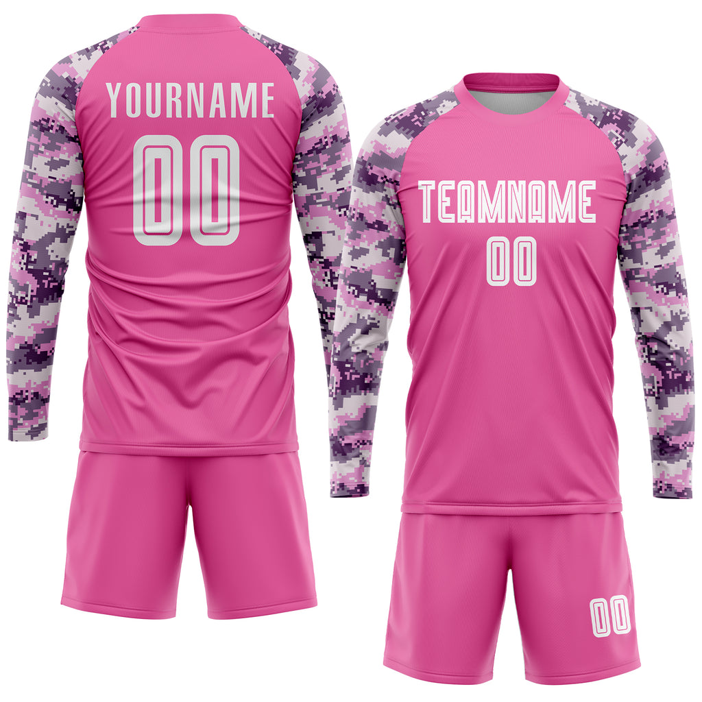 Custom Pink White-Camo Sublimation Soccer Uniform Jersey
