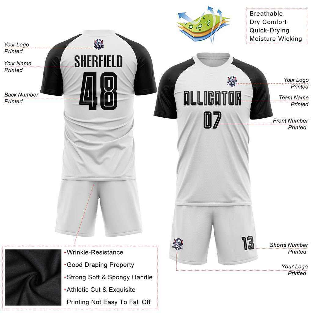 Custom White Black Sublimation Soccer Uniform Jersey