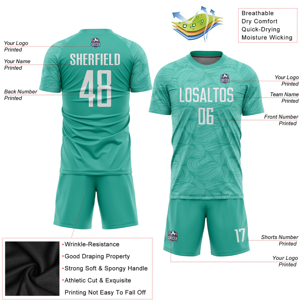 Custom aqua and white sublimation soccer uniform jersey with free shipping3