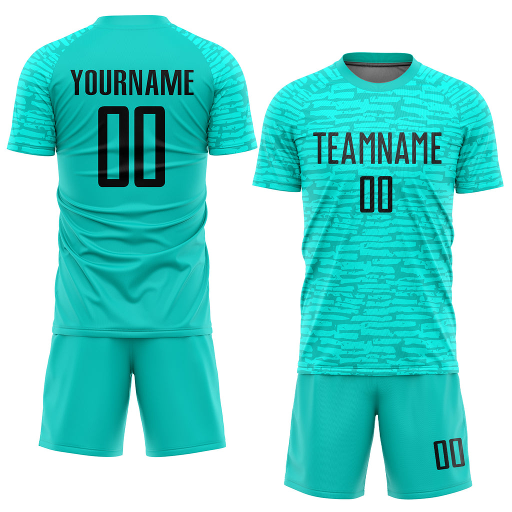Custom aqua and black sublimation soccer uniform jersey with free shipping6