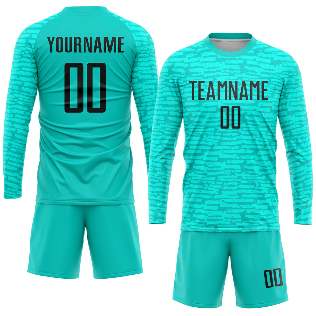 Custom aqua and black sublimation soccer uniform jersey with free shipping1