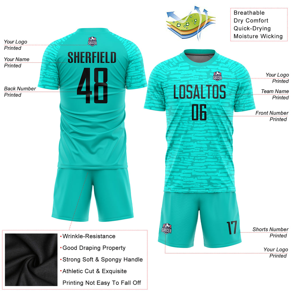 Custom aqua and black sublimation soccer uniform jersey with free shipping2