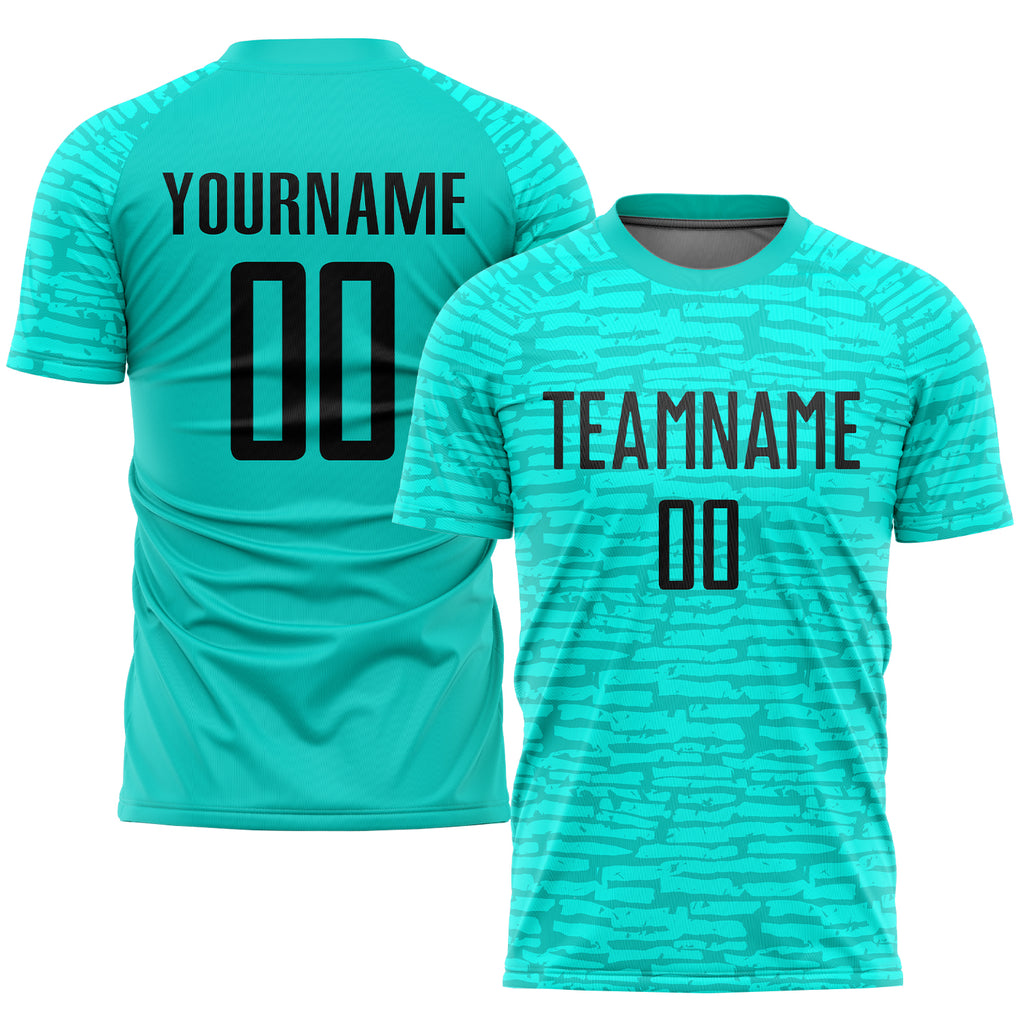 Custom aqua and black sublimation soccer uniform jersey with free shipping3