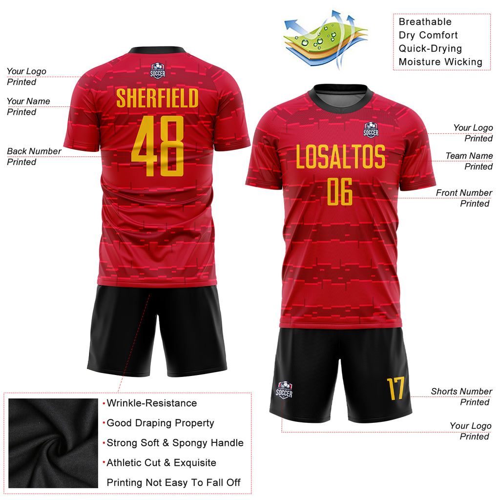 Custom Red Gold-Black Sublimation Soccer Uniform Jersey