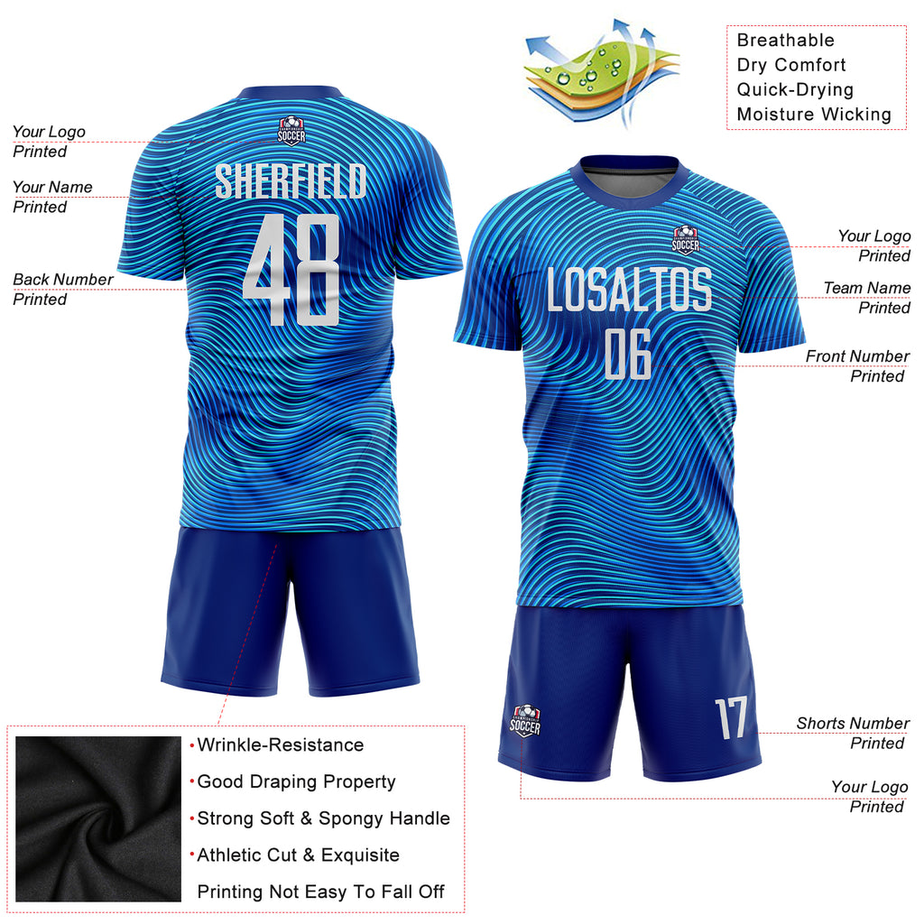 Custom Light Blue White-Royal Sublimation Soccer Uniform Jersey