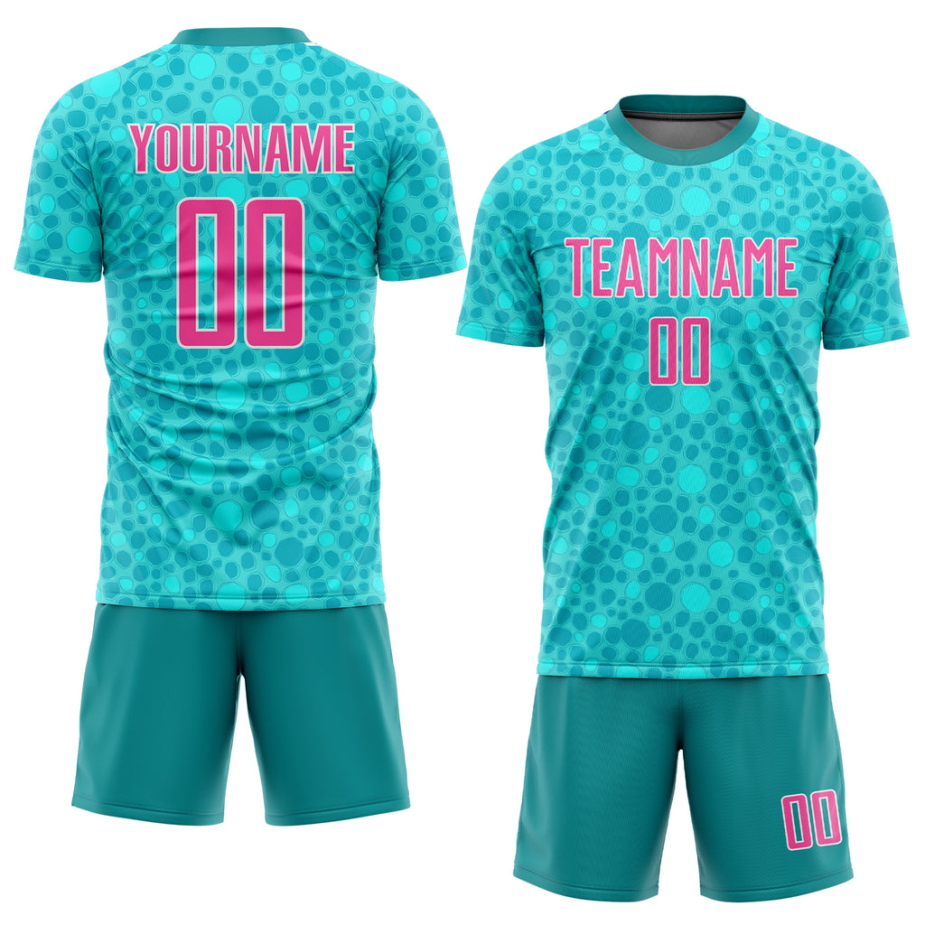 Custom aqua pink-white sublimation soccer uniform jersey with free shipping6