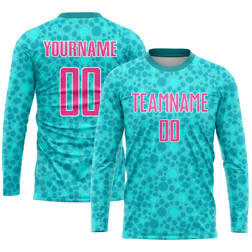 Custom aqua pink-white sublimation soccer uniform jersey with free shipping2