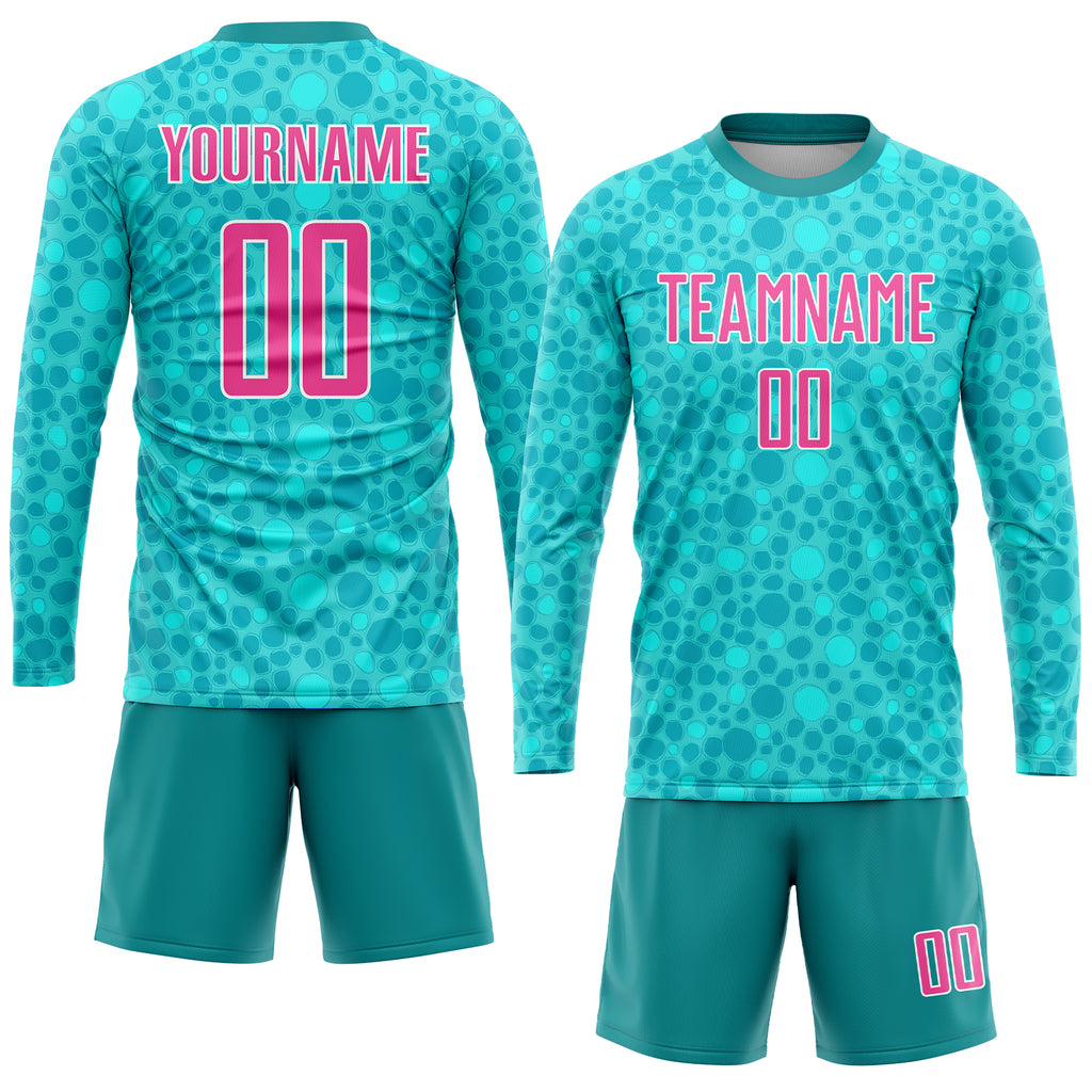 Custom aqua pink-white sublimation soccer uniform jersey with free shipping1