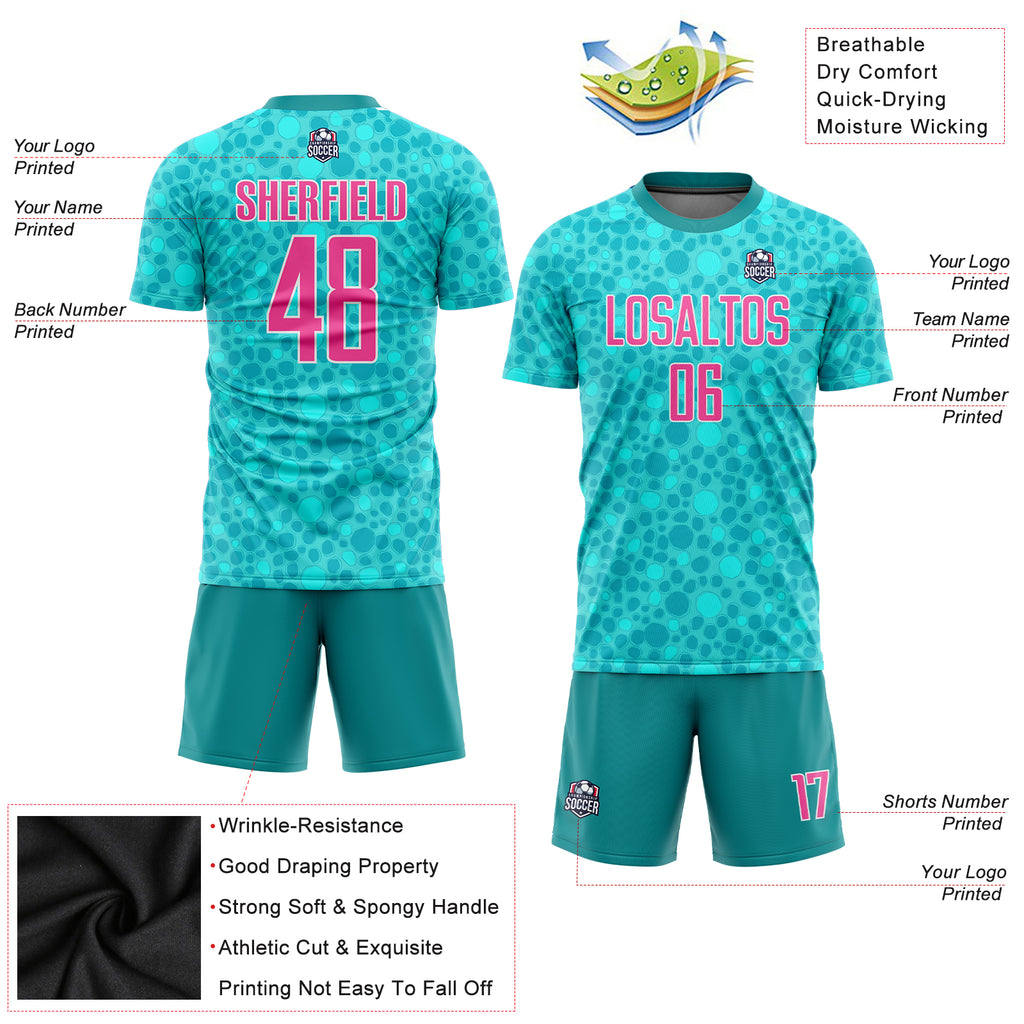 Custom aqua pink-white sublimation soccer uniform jersey with free shipping3