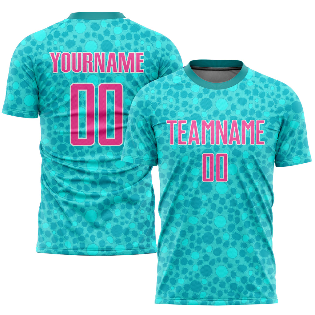 Custom aqua pink-white sublimation soccer uniform jersey with free shipping4