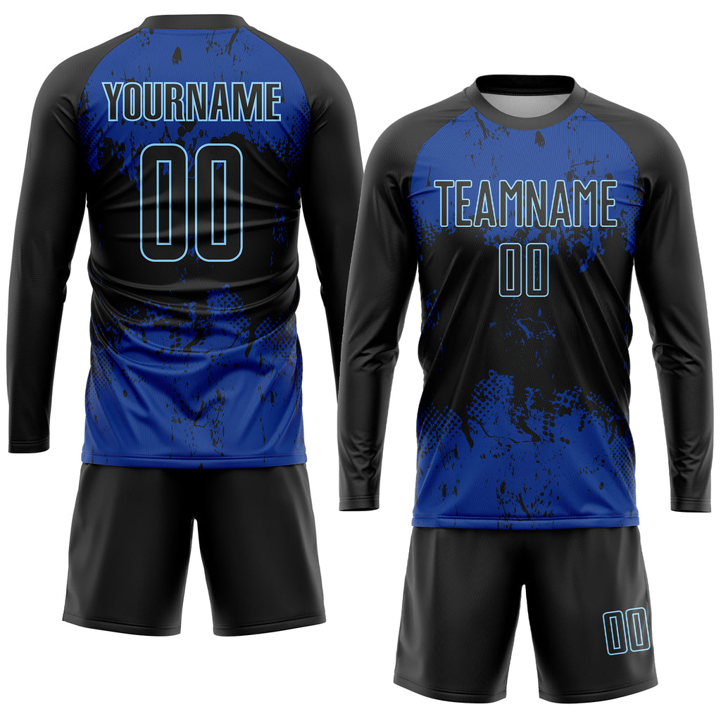 Custom Black Black-Royal Sublimation Soccer Uniform Jersey