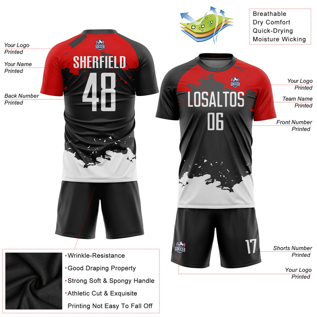 Custom Black White-Red Sublimation Soccer Uniform Jersey