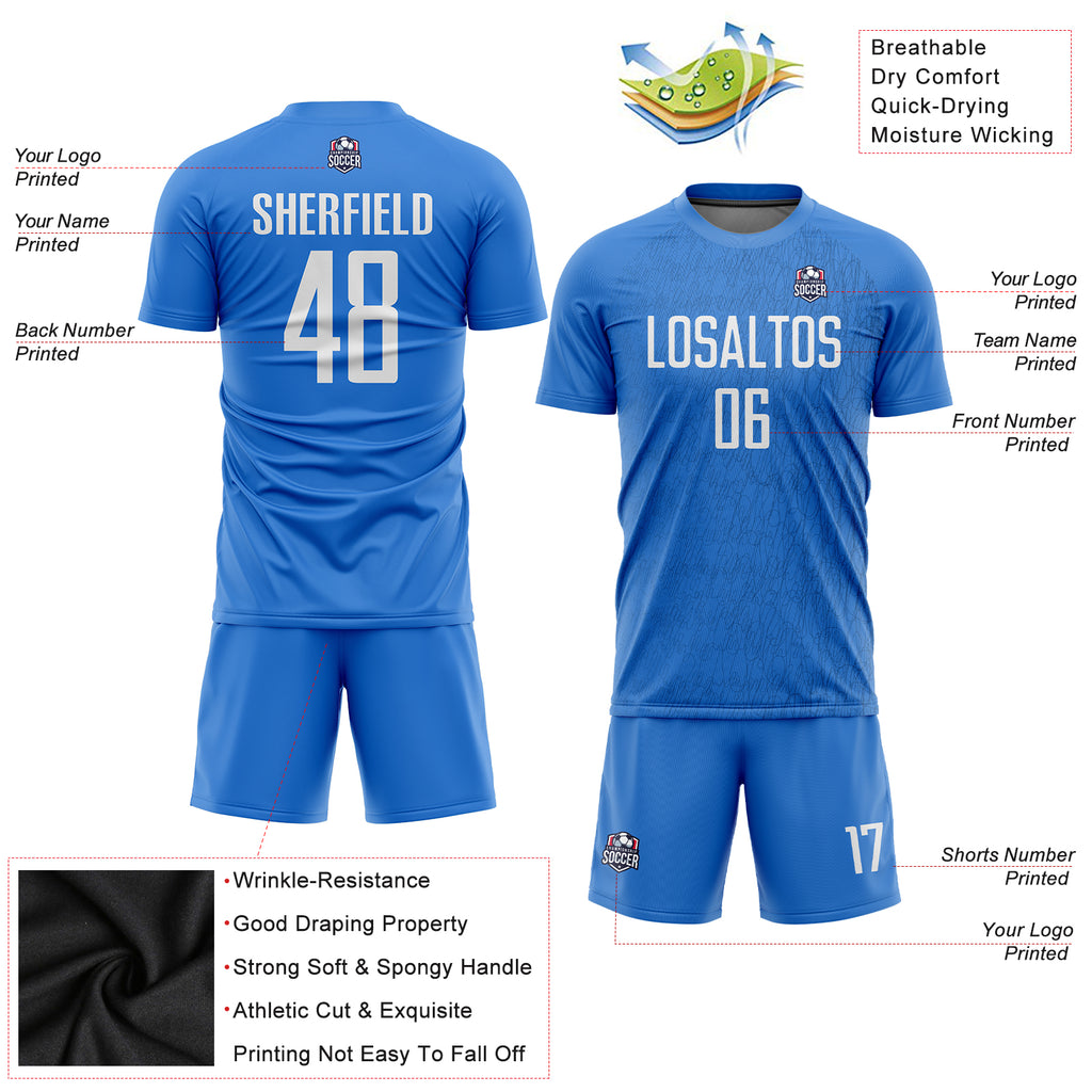 Custom Light Blue White Sublimation Soccer Uniform Jersey