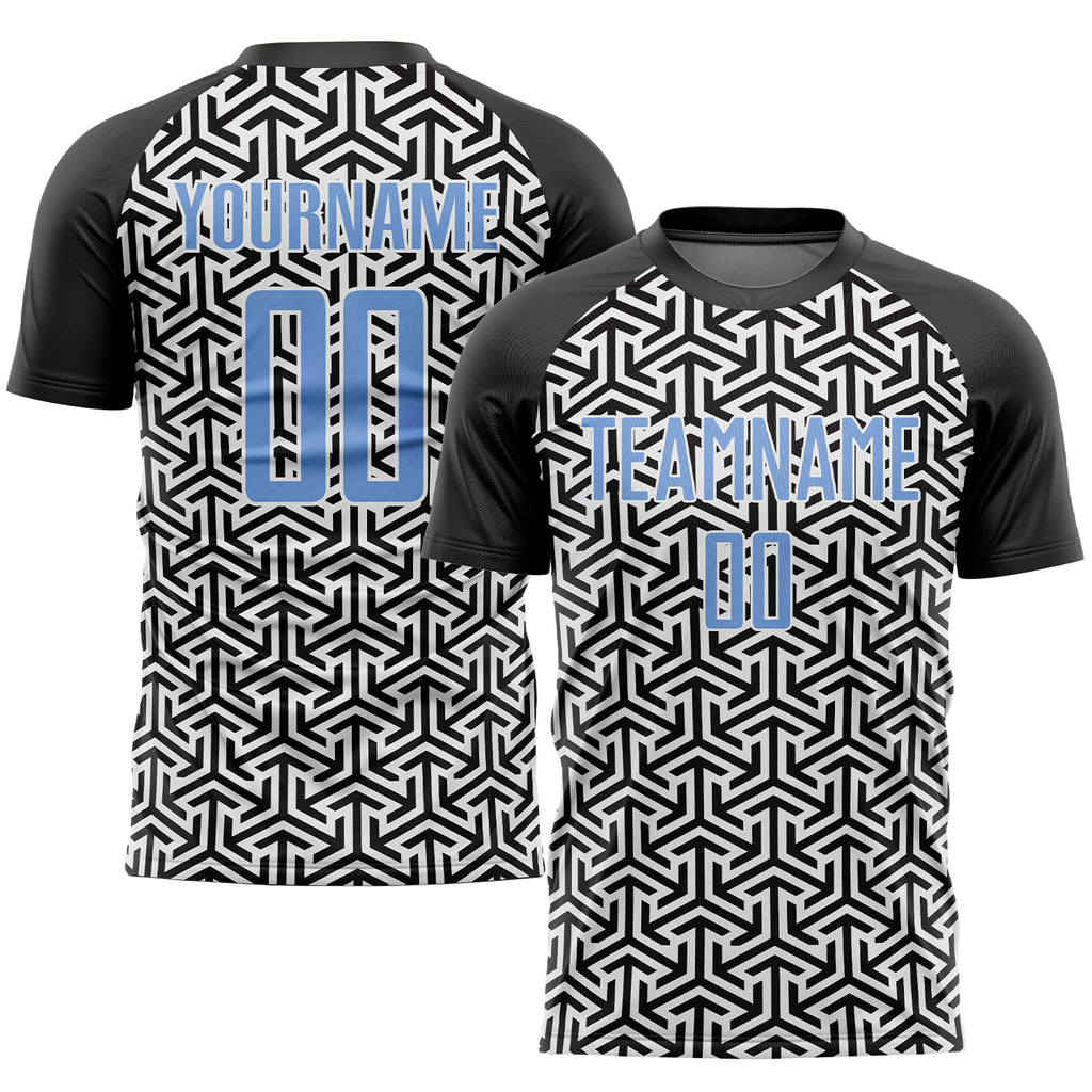 Custom Black Light Blue-White Sublimation Soccer Uniform Jersey