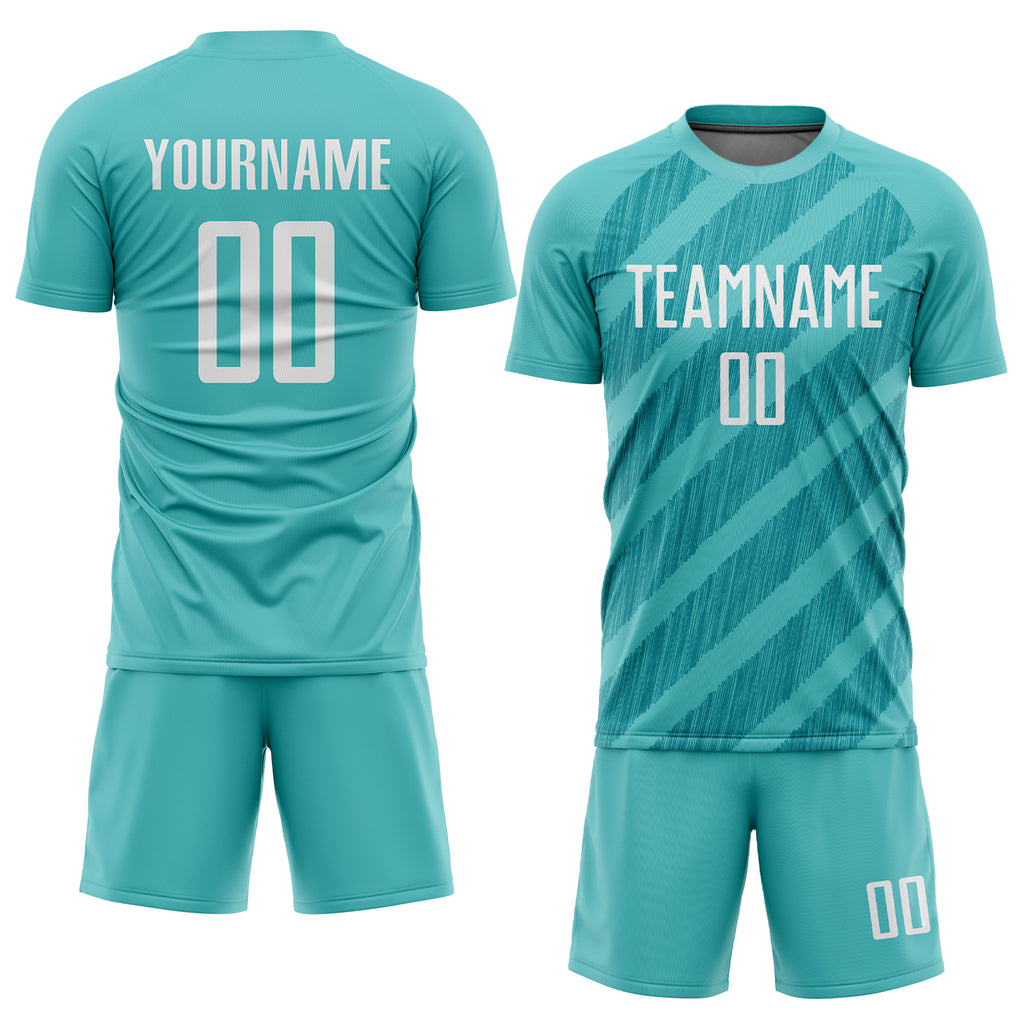 Custom aqua and white sublimation soccer uniform jersey with free shipping2