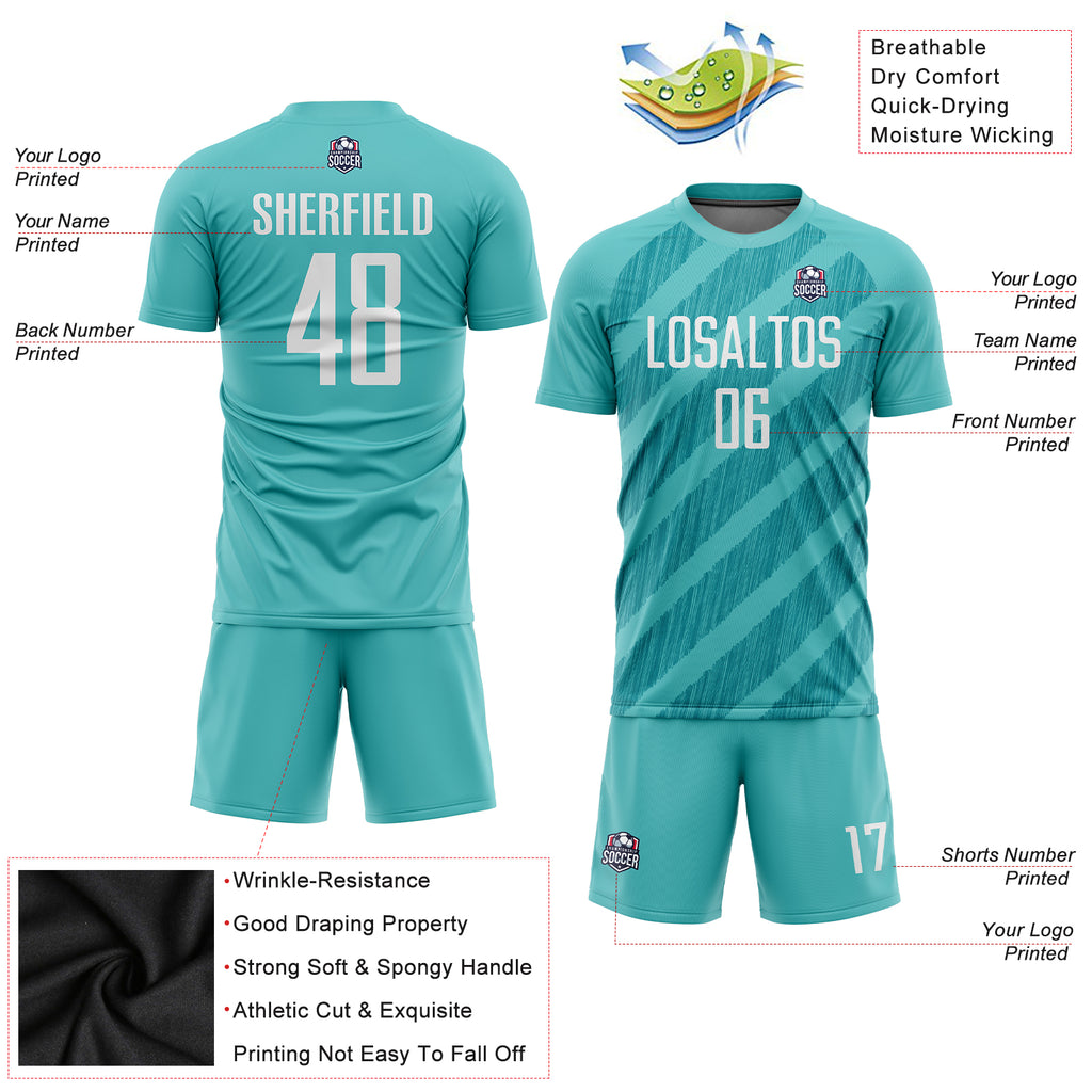Custom aqua and white sublimation soccer uniform jersey with free shipping1