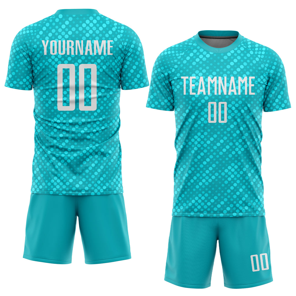 Custom aqua and white sublimation soccer uniform jersey with free shipping4