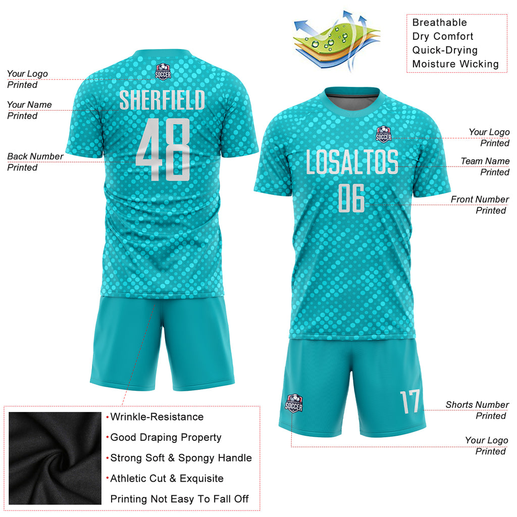 Custom aqua and white sublimation soccer uniform jersey with free shipping3