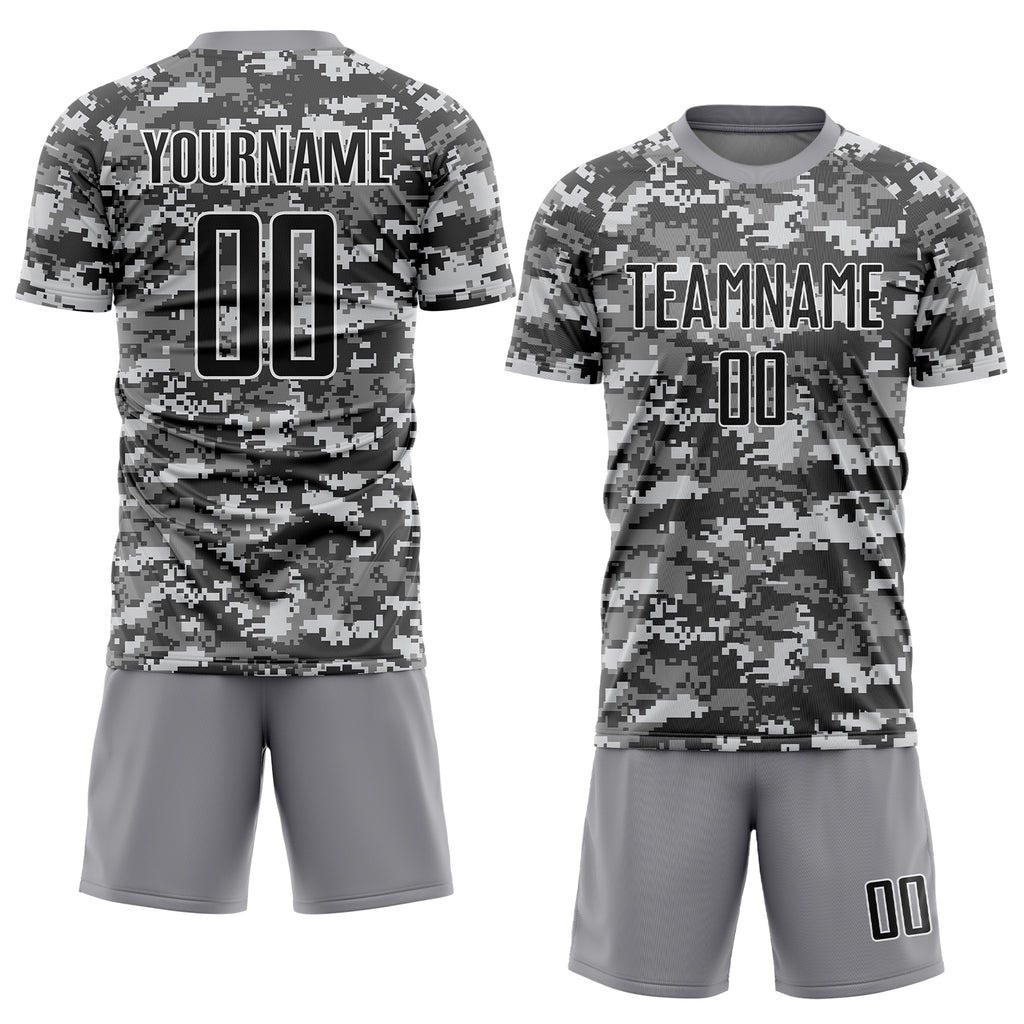 Custom Camo Black-Gray Sublimation Salute To Service Soccer Uniform Jersey