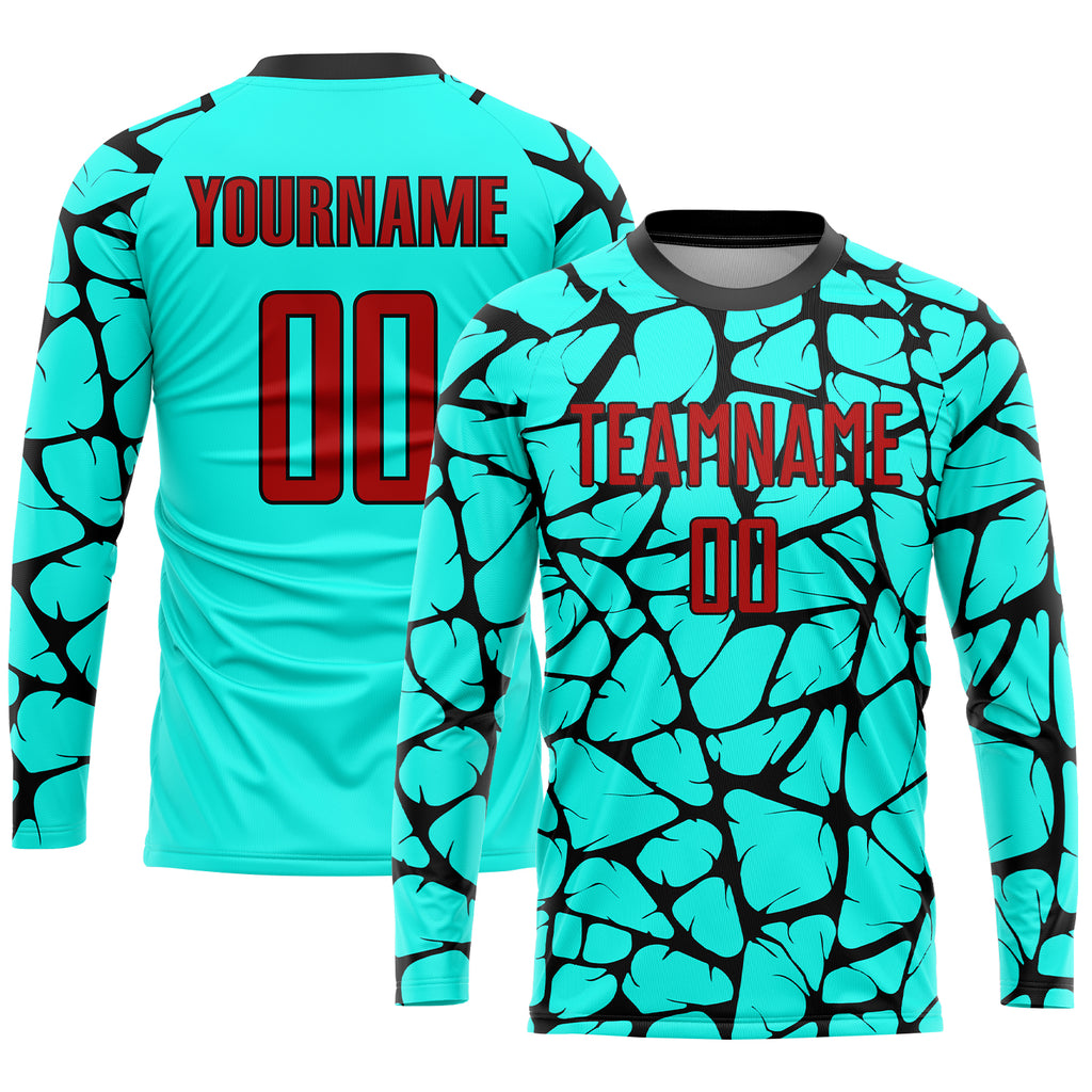 Custom aqua red-black sublimation soccer uniform jersey with free shipping3