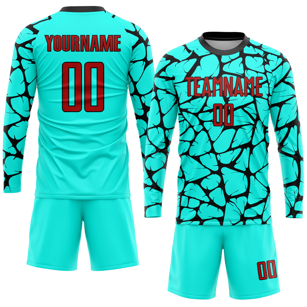 Custom aqua red-black sublimation soccer uniform jersey with free shipping5