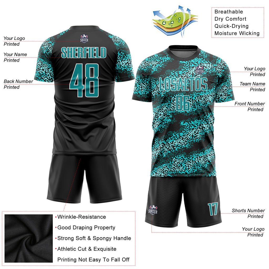 Custom Teal Teal-Black Sublimation Soccer Uniform Jersey