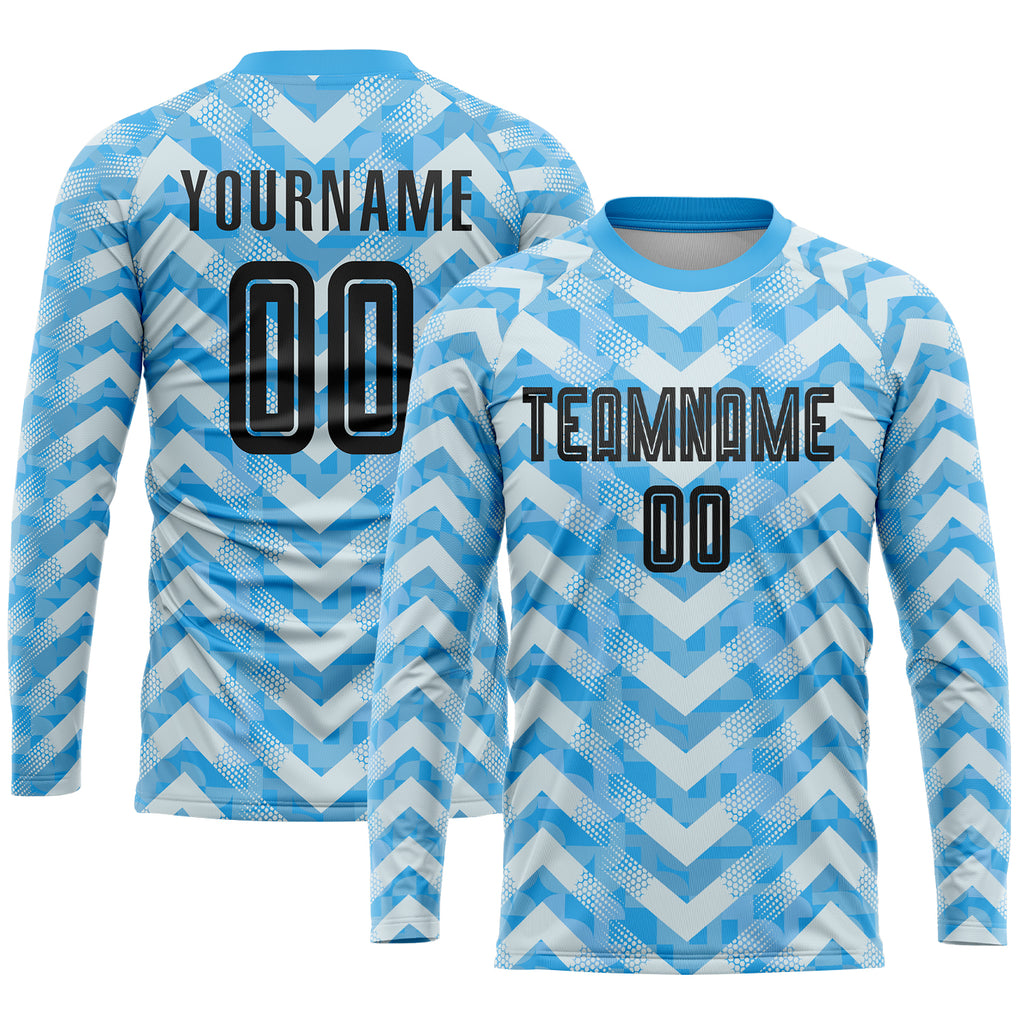 Custom Light Blue Black-White Home Sublimation Soccer Uniform Jersey