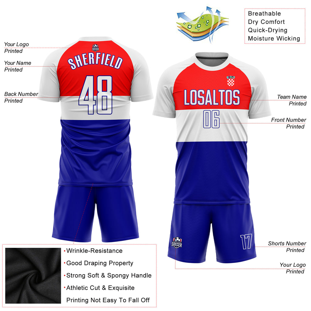 Custom Red White-Royal Sublimation Croatian Flag Soccer Uniform Jersey