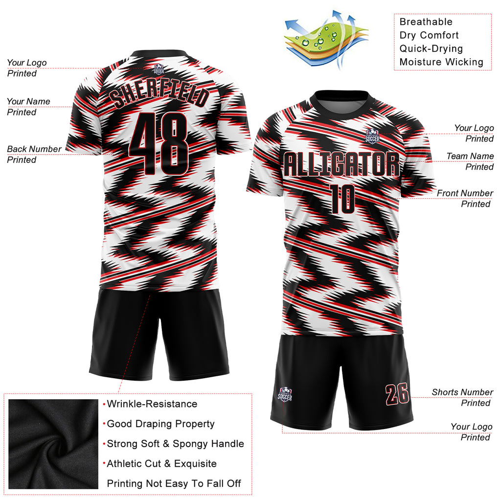 Custom White Black-Red Sublimation Soccer Uniform Jersey