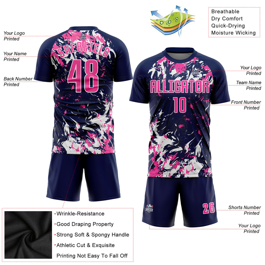 Custom Navy Pink-White Sublimation Soccer Uniform Jersey