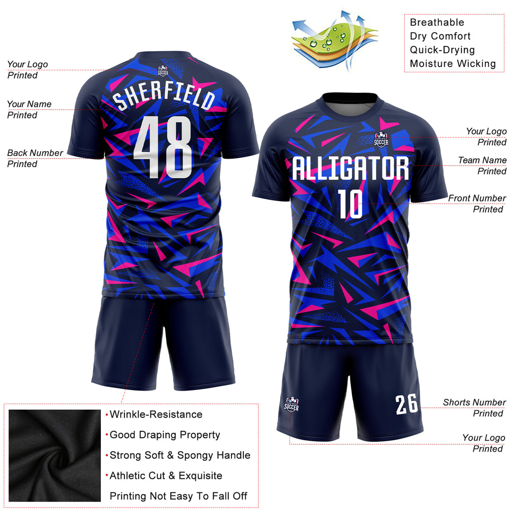 Custom Navy White-Pink Sublimation Soccer Uniform Jersey