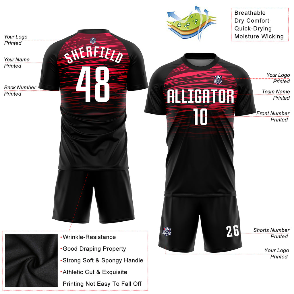 Custom Black White-Red Sublimation Soccer Uniform Jersey