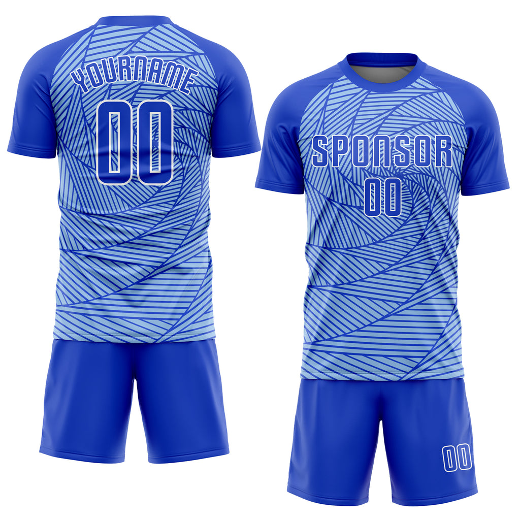Custom Light Blue Royal-White Sublimation Soccer Uniform Jersey