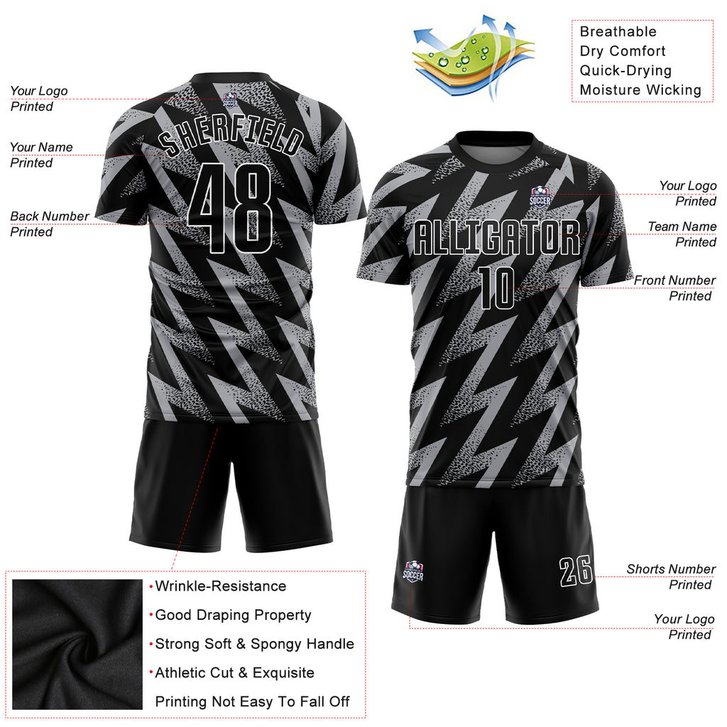 Custom Gray Black-White Sublimation Soccer Uniform Jersey