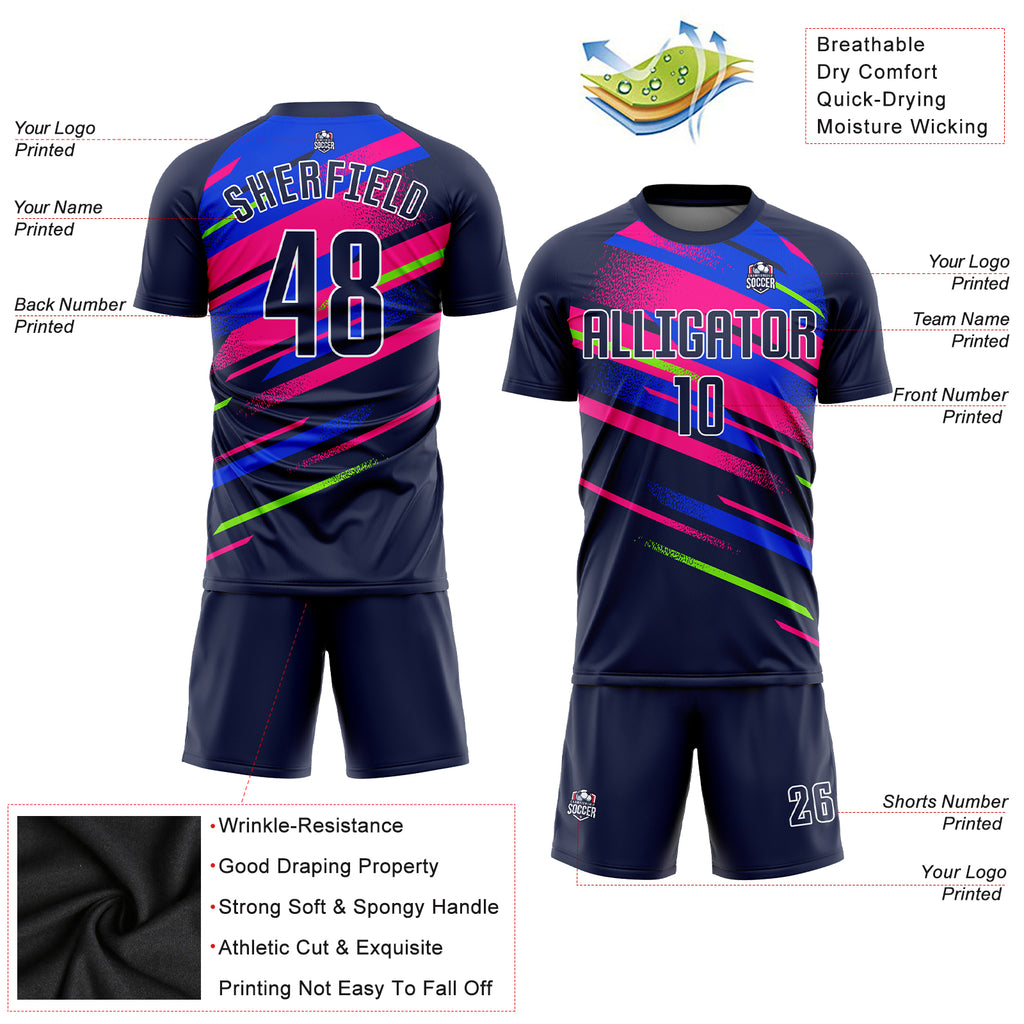 Custom Figure Navy Royal-Pink Sublimation Soccer Uniform Jersey