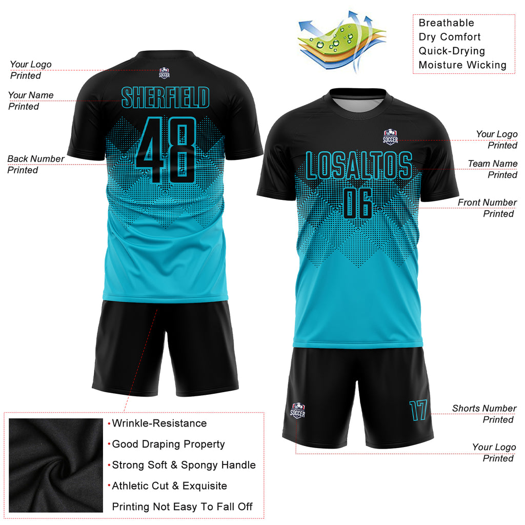 Custom Lakes Blue Black Sublimation Soccer Uniform Jersey
