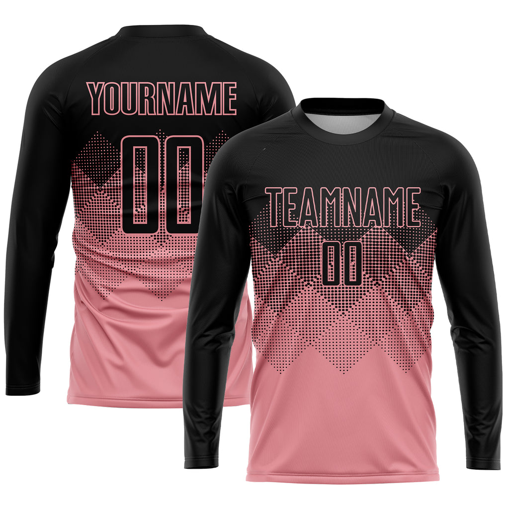 Custom Medium Pink Black Sublimation Soccer Uniform Jersey