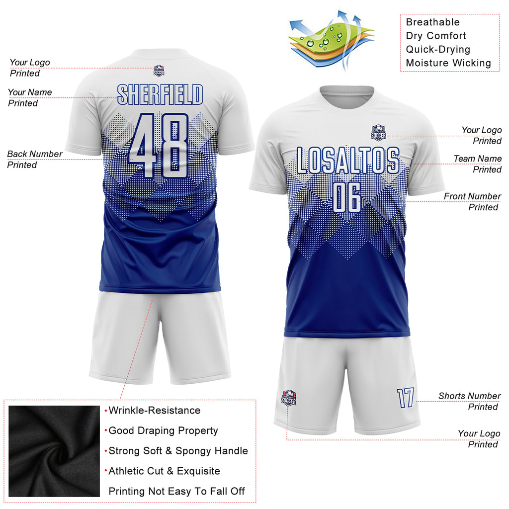 Custom Royal White Sublimation Soccer Uniform Jersey