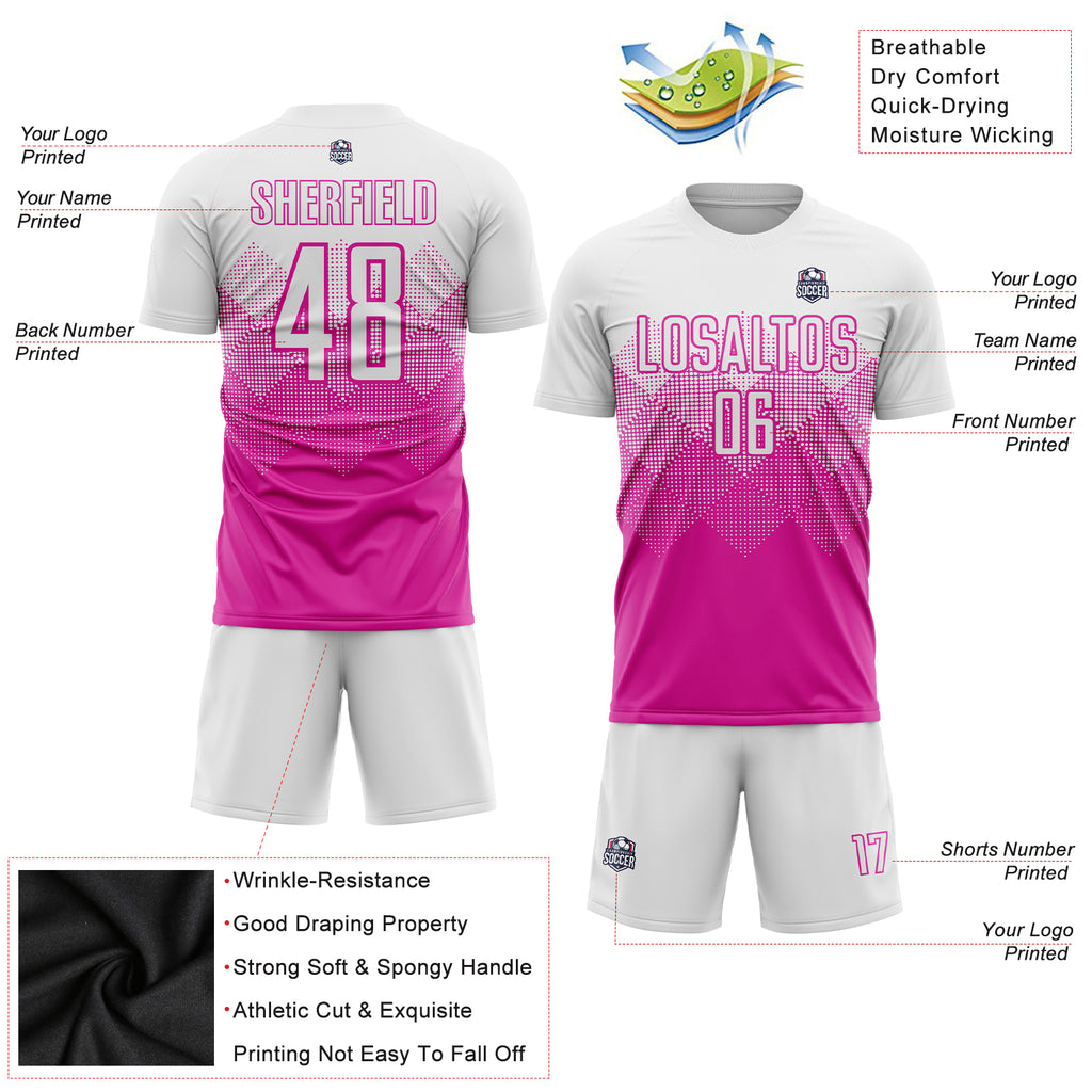 Custom Deep Pink White Sublimation Soccer Uniform Jersey