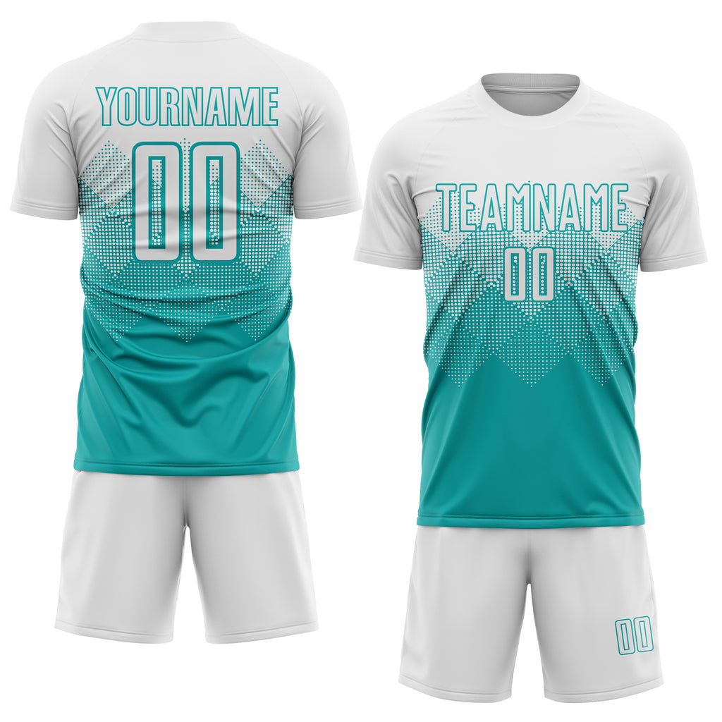 Custom aqua and white sublimation soccer uniform jersey with free shipping3