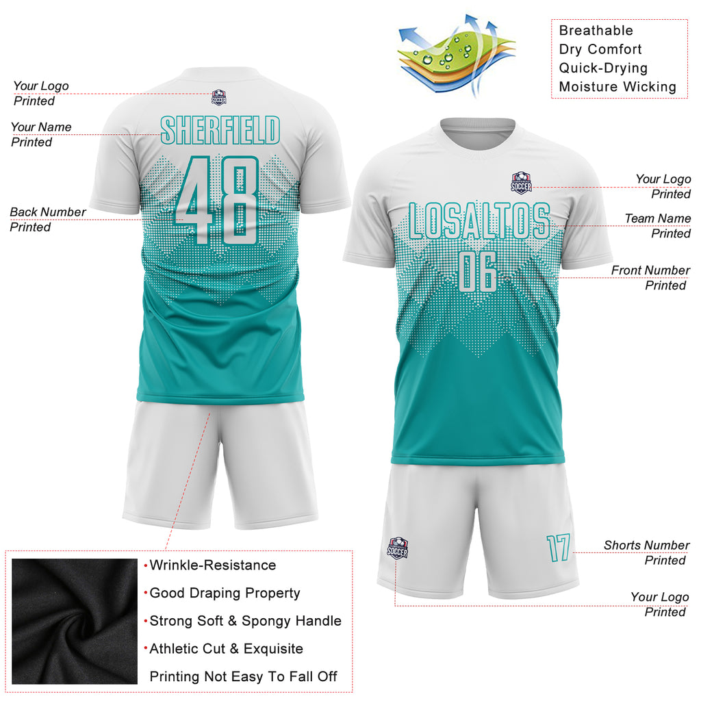 Custom aqua and white sublimation soccer uniform jersey with free shipping1