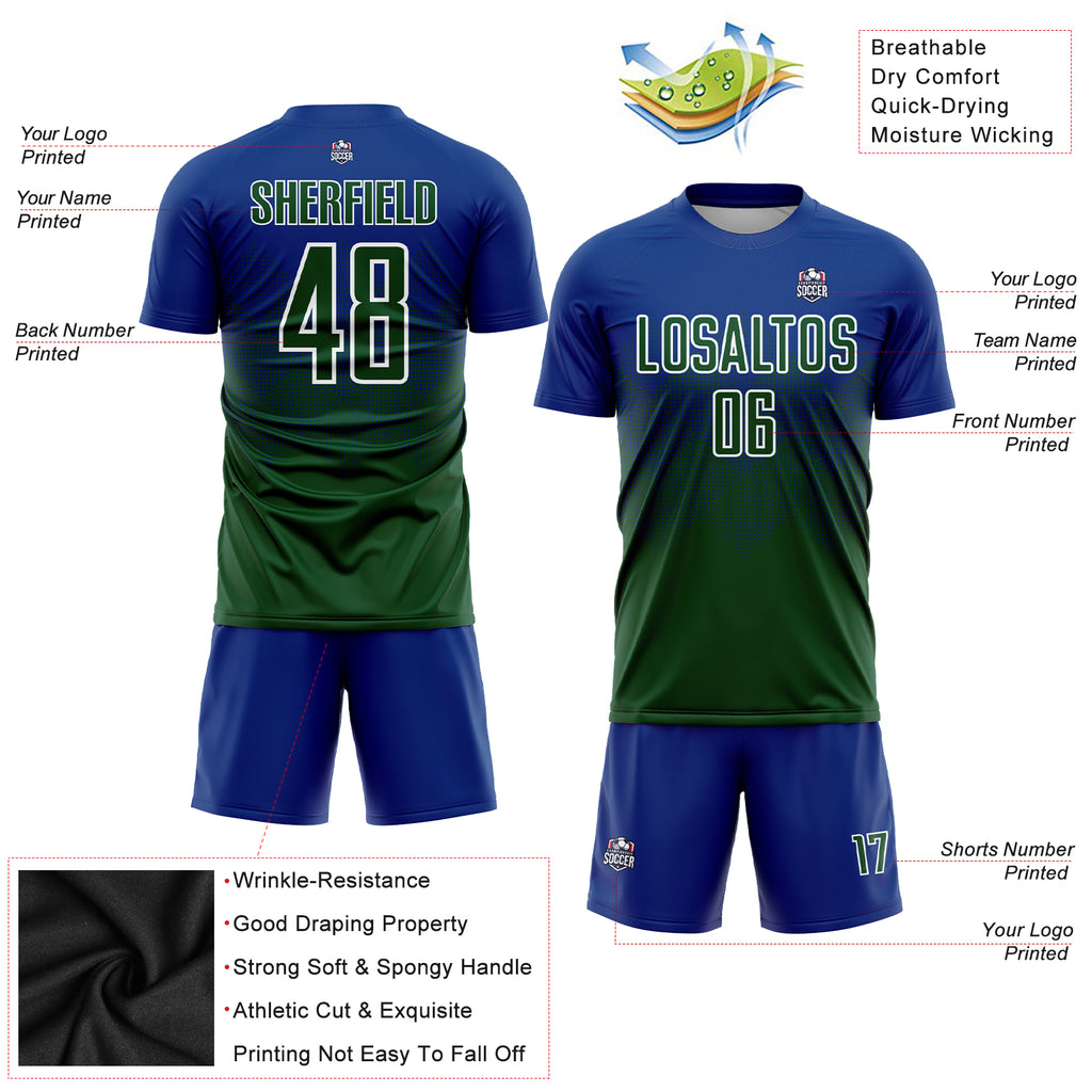 Custom Royal Green-White Sublimation Soccer Uniform Jersey