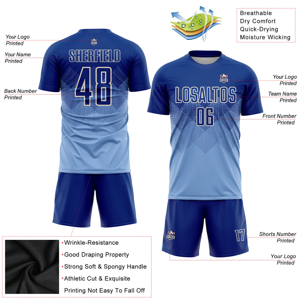 Custom Light Blue Royal-Cream Sublimation Soccer Uniform Jersey